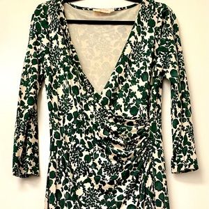 Tory Burch mock wrap green print dress sz 12